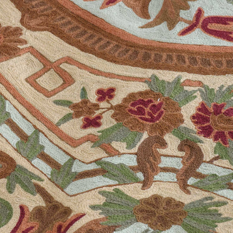 Multi-Colour Mughal Pattern Kashmiri Crewel Embroidery Wool Rug, 4x6 ft