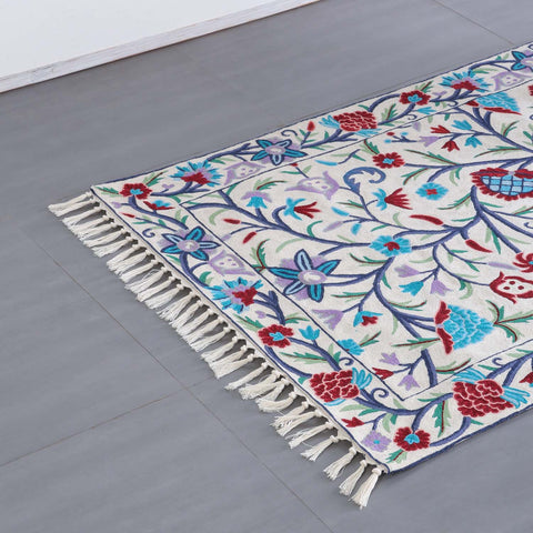 Beige Abstract Mother & Child Crewel Embroidery Rug, 2.5x4 ft