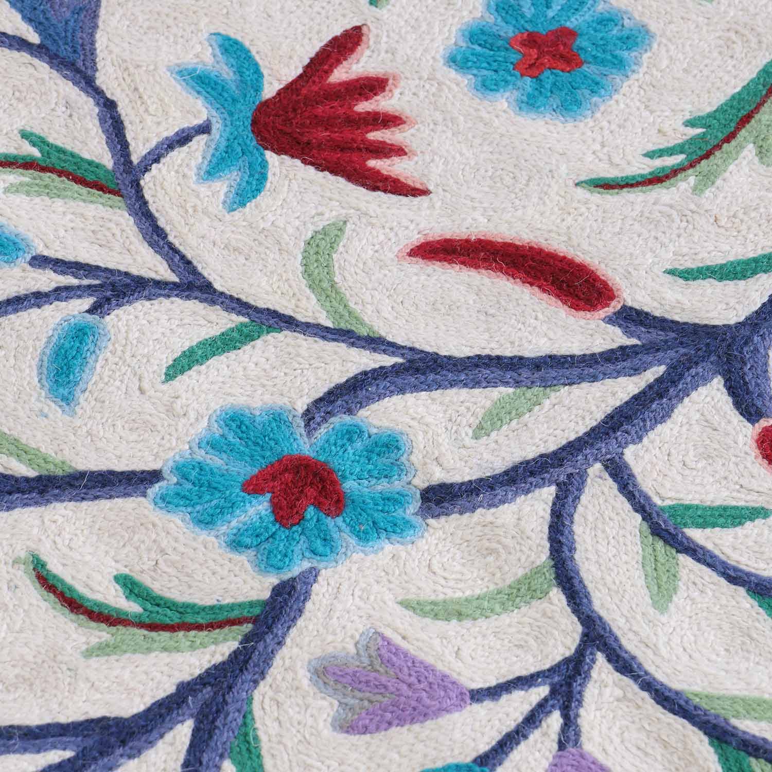 Beige Abstract Mother & Child Crewel Embroidery Rug, 2.5x4 ft