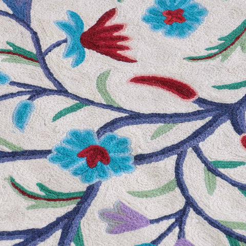 Beige Abstract Mother & Child Crewel Embroidery Rug, 2.5x4 ft