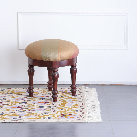 Blue Floral Kashmiri Crewel Emrboidery Wool Rug, 3x5 ft