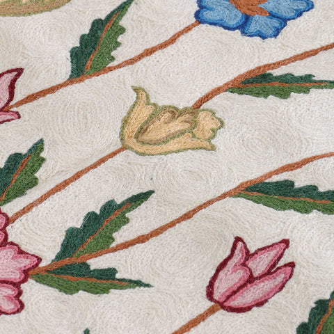 Multi-Colour Floral Kashmiri Crewel Embroidery Wool Rug, 3x5 ft