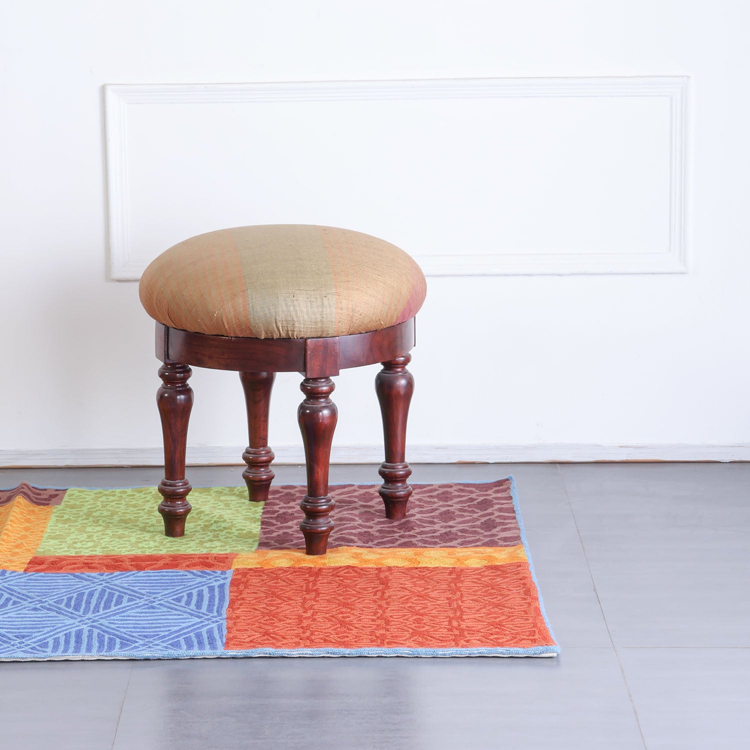 Vibrant Multi Colour Geometric Crewel Embroidery Wool Rug, 3x5 ft