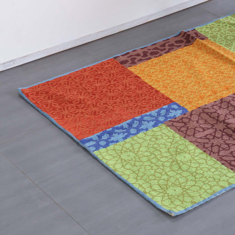 Vibrant Multi Colour Geometric Crewel Embroidery Wool Rug, 3x5 ft