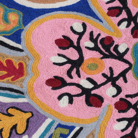 Multi-Colour Floral Kashmiri Crewel Embroidery Wool Rug, 3x5 ft
