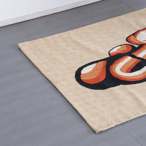 Beige Abstract Mother & Child Crewel Embroidery Rug, 2.5x4 ft