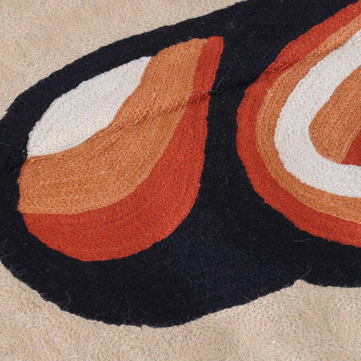 Beige Abstract Mother & Child Crewel Embroidery Rug, 2.5x4 ft