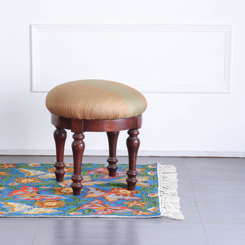 Blue Butterfly & Floral Kashmiri Crewel Embroidery Rug, 2.5x4 ft