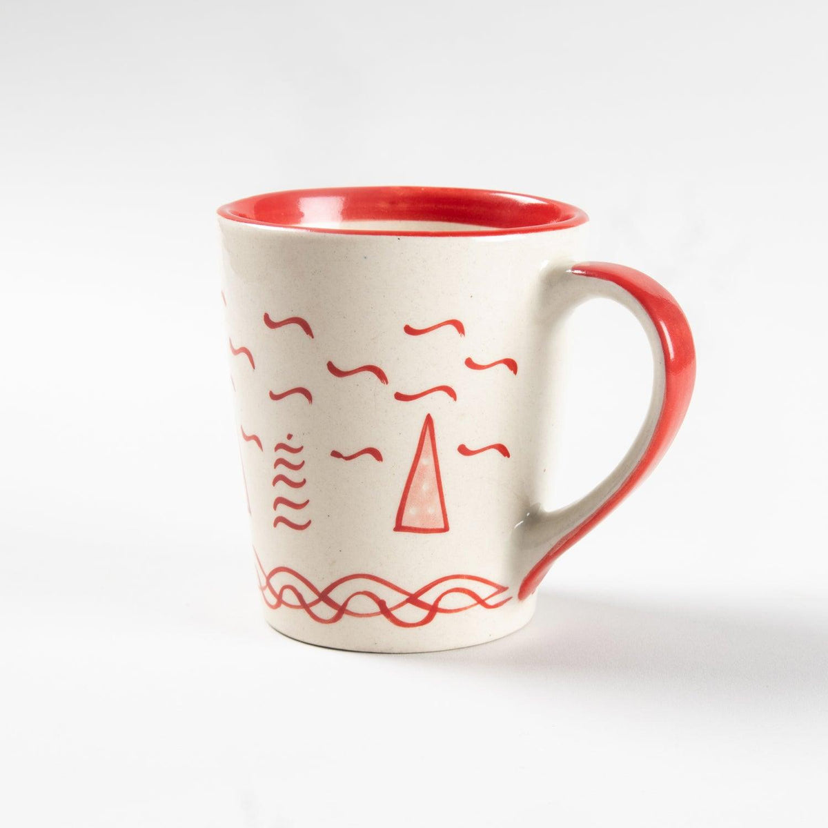 Red and White Handpainted Ceramic Coffee Mug - Eyaas