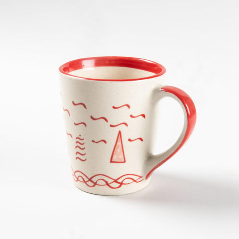 Red and White Handpainted Ceramic Coffee Mug, 200 ml - Eyaas
