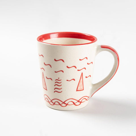 Red and White Handpainted Ceramic Coffee Mug, 200 ml - Eyaas