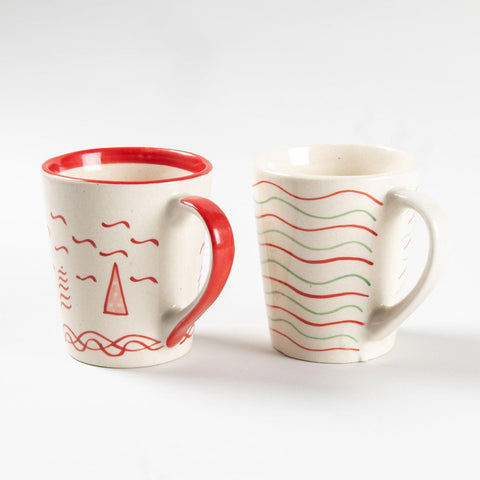 Christmas Ceramic Mug - Set of 2, Red, White, & Green - Eyaas