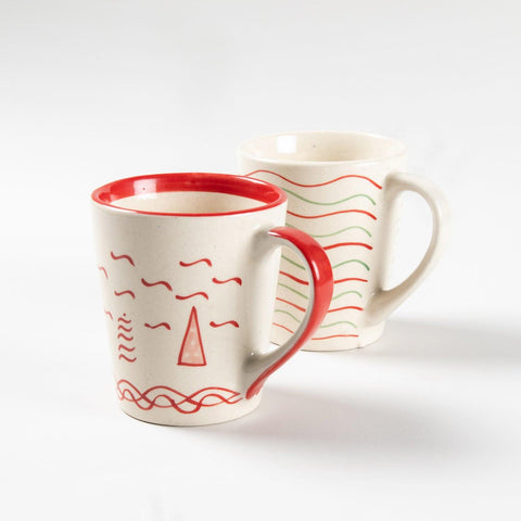 Christmas Ceramic Mug - Set of 2, Red, White, & Green - Eyaas