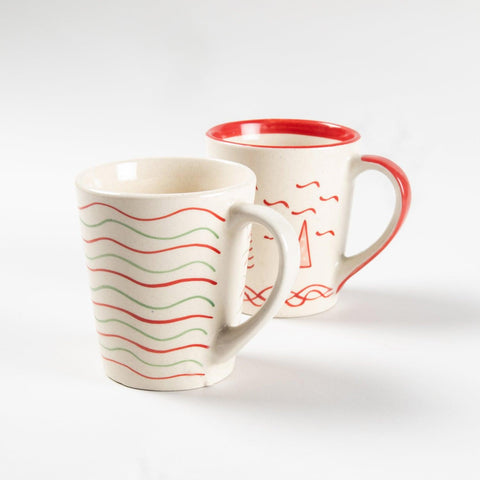 Christmas Ceramic Mug - Set of 2, Red, White, & Green - Eyaas