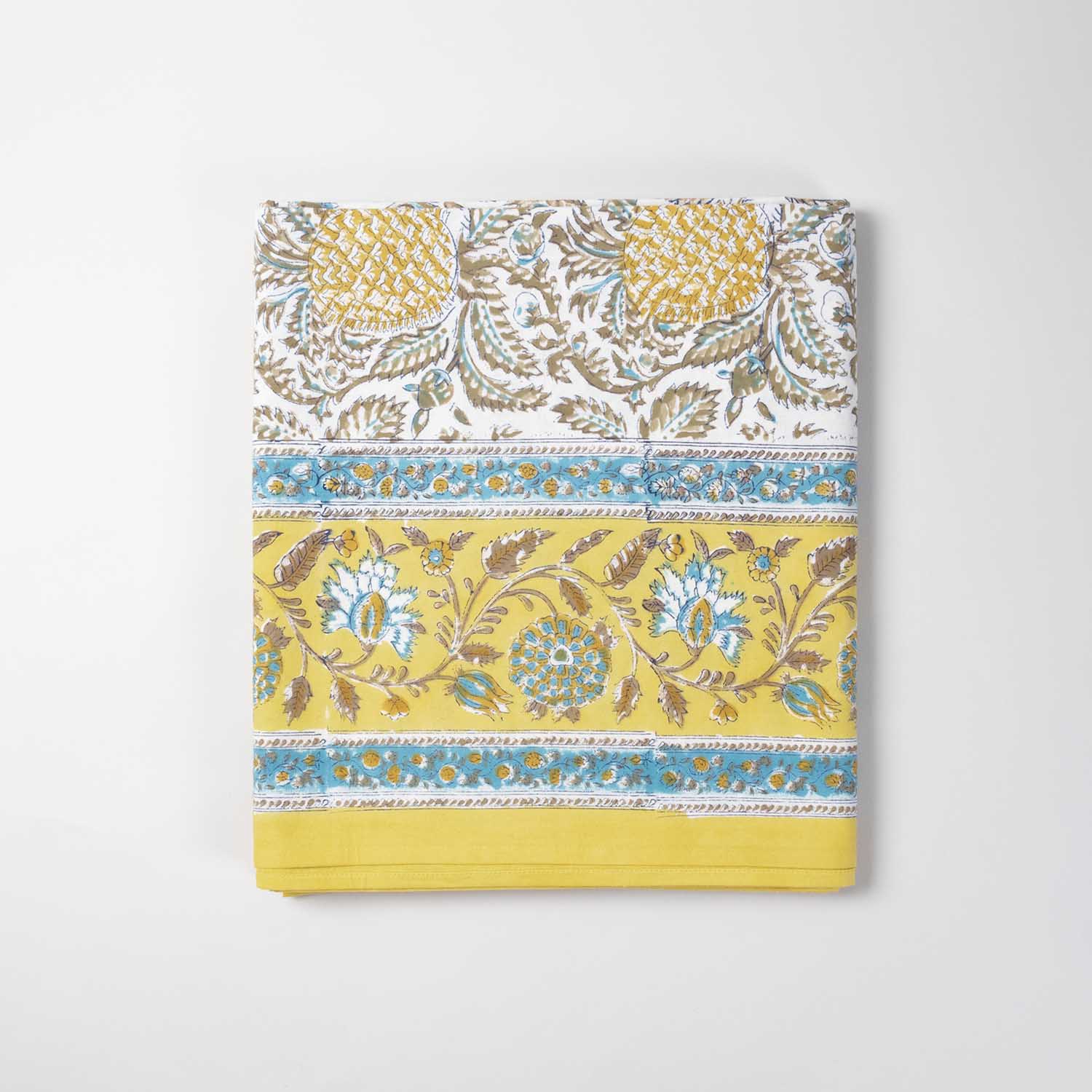 King-size Printed Bedcover With 2 Pillow Cases, Yellow & Blue - Eyaas