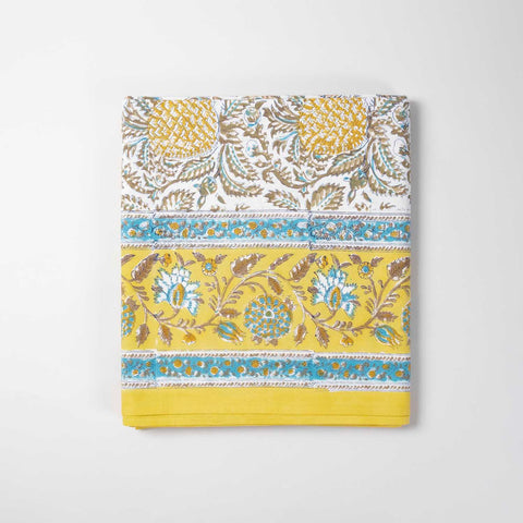 King-size Printed Bedcover With 2 Pillow Cases, Yellow & Blue - Eyaas