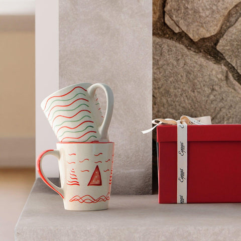 Christmas Ceramic Mug - Set of 2, Red, White, & Green - Eyaas