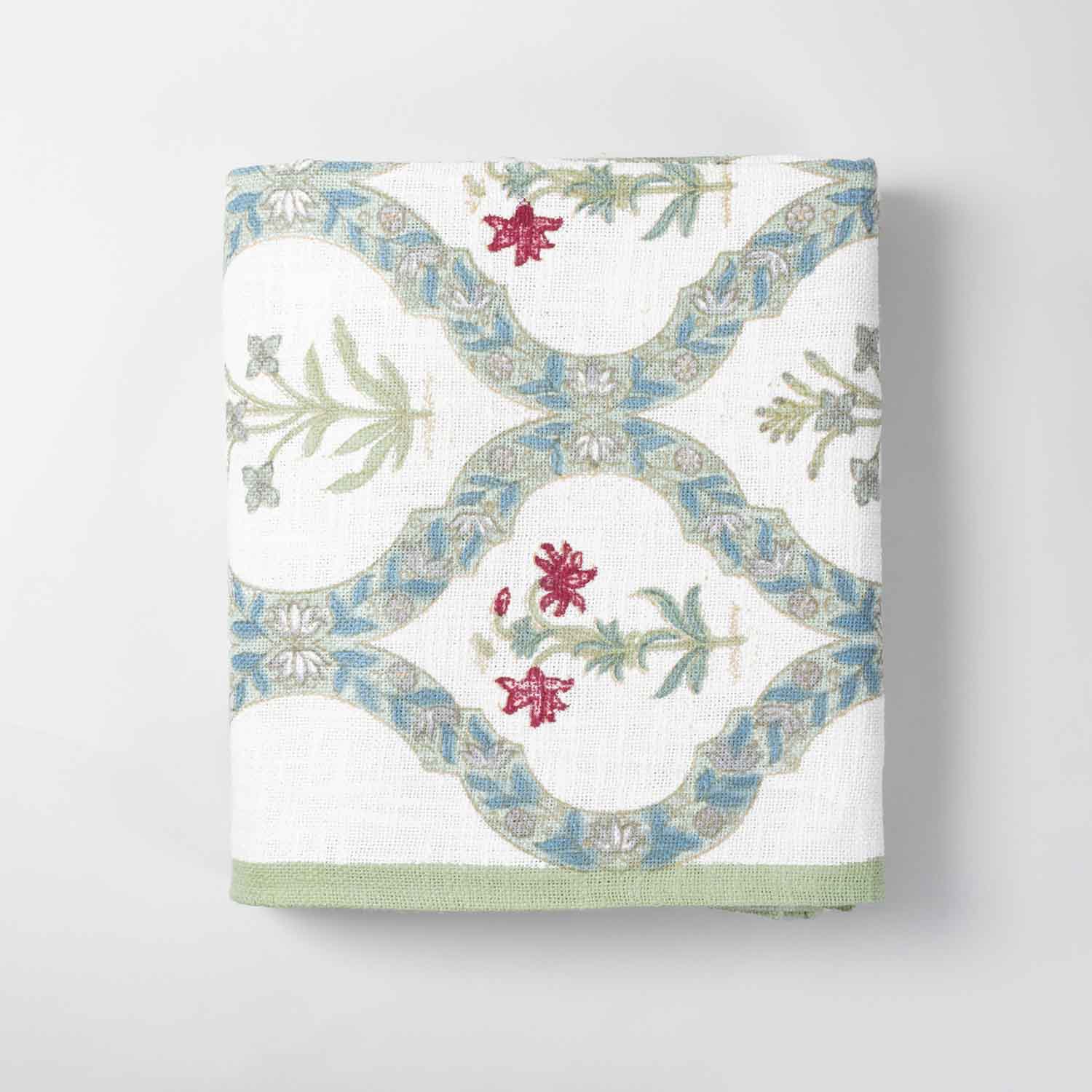 King-size Block Printed Bedcover & Pillow Cases - Green - Eyaas