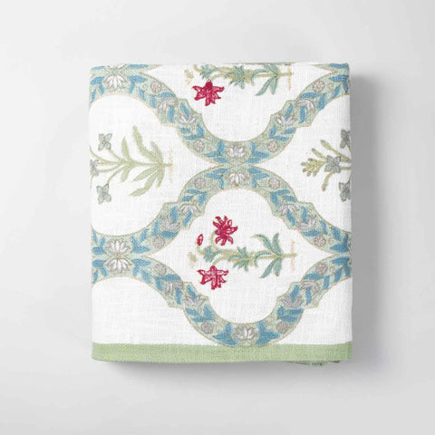 King-size Block Printed Bedcover & Pillow Cases - Green - Eyaas