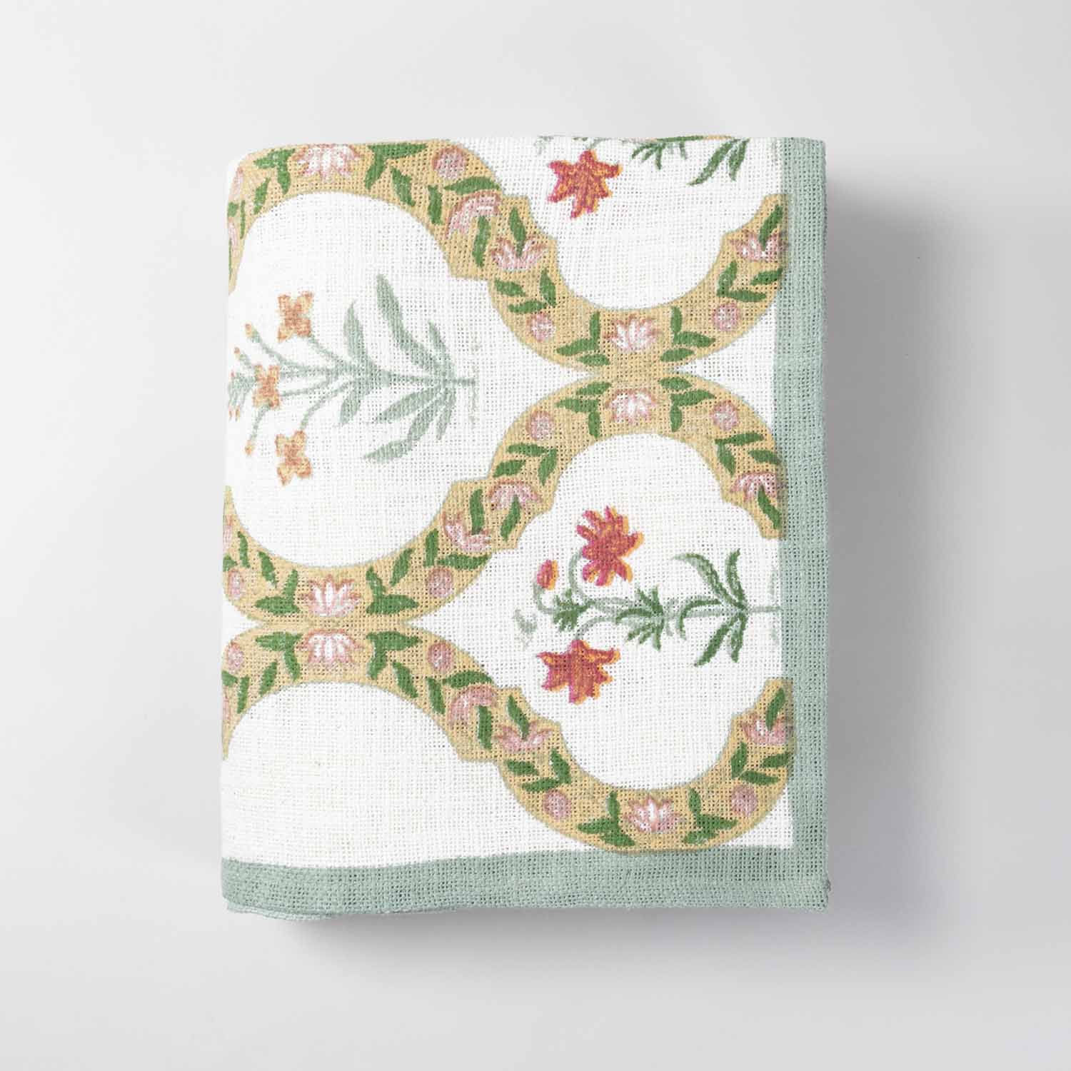 King-size Block Printed Bedcover & Pillow Cases - Ochre - Eyaas