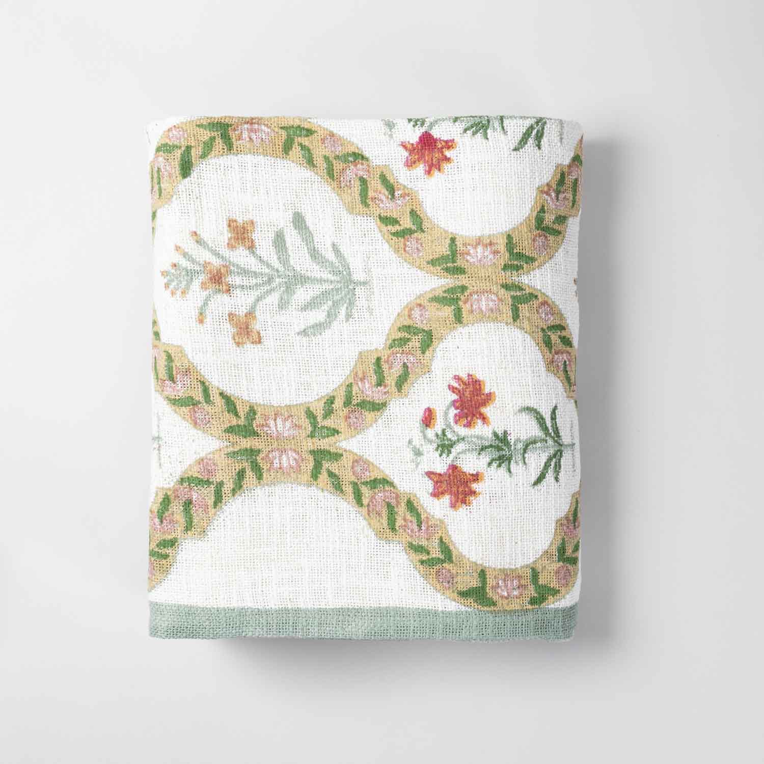 King-size Block Printed Bedcover & Pillow Cases - Ochre - Eyaas