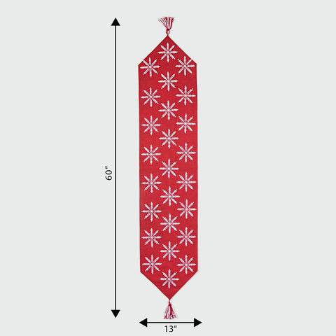 Christmas Hand Block Printed Table Runner With Tassel - Eyaas