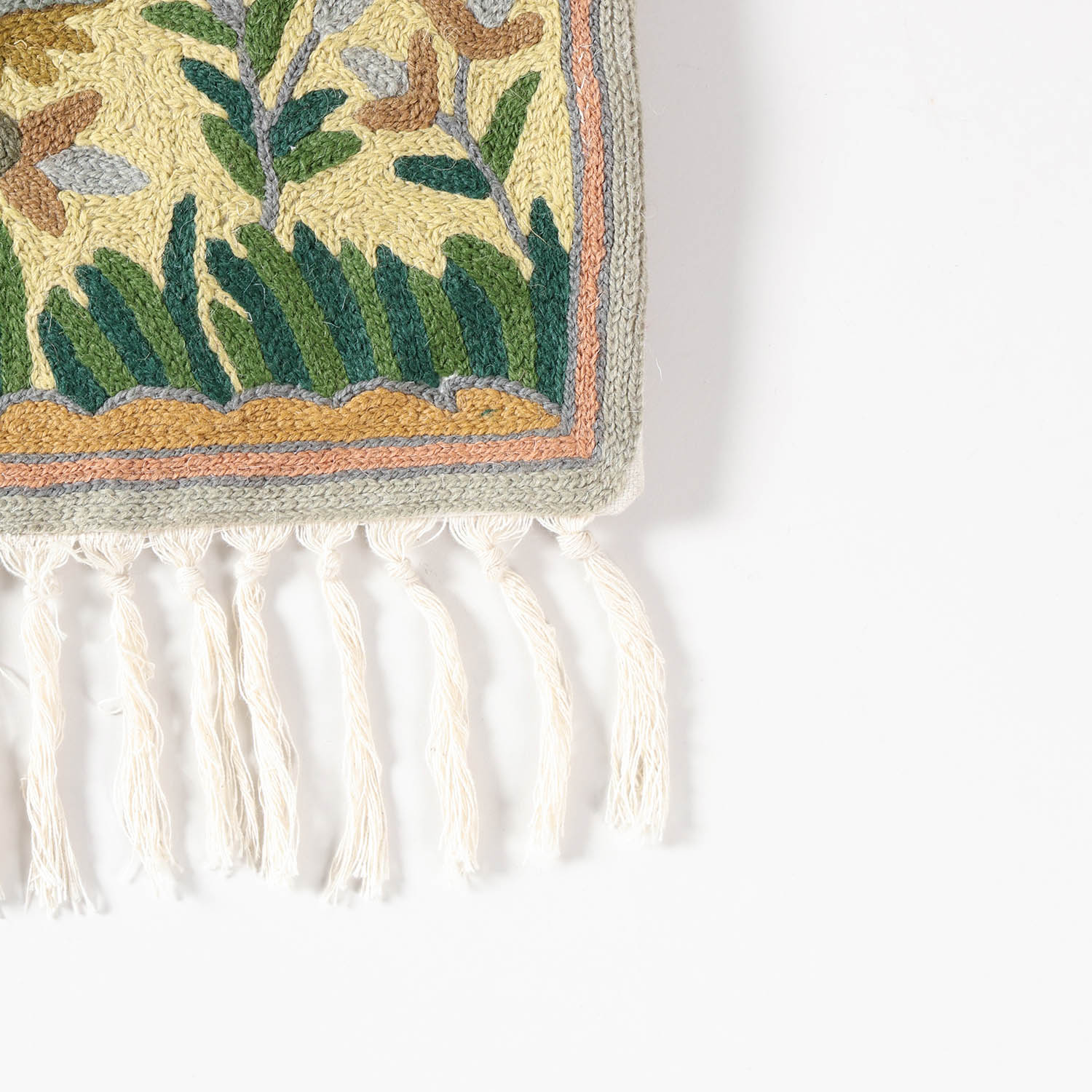 Beige Tree with Birds Kashmiri Crewel Wall Hanging, 1.5x2 ft