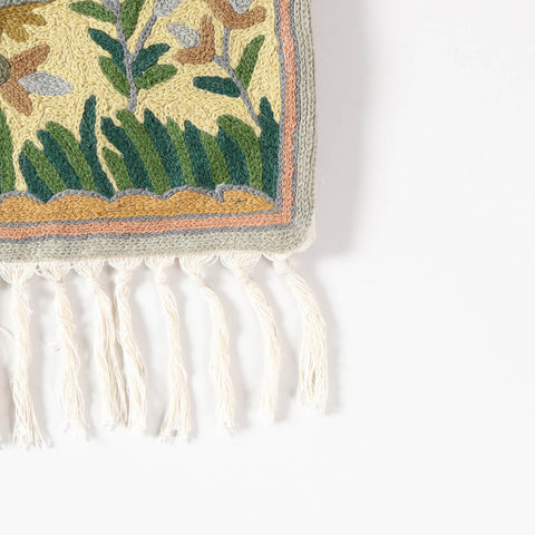 Beige Tree with Birds Kashmiri Crewel Wall Hanging, 1.5x2 ft