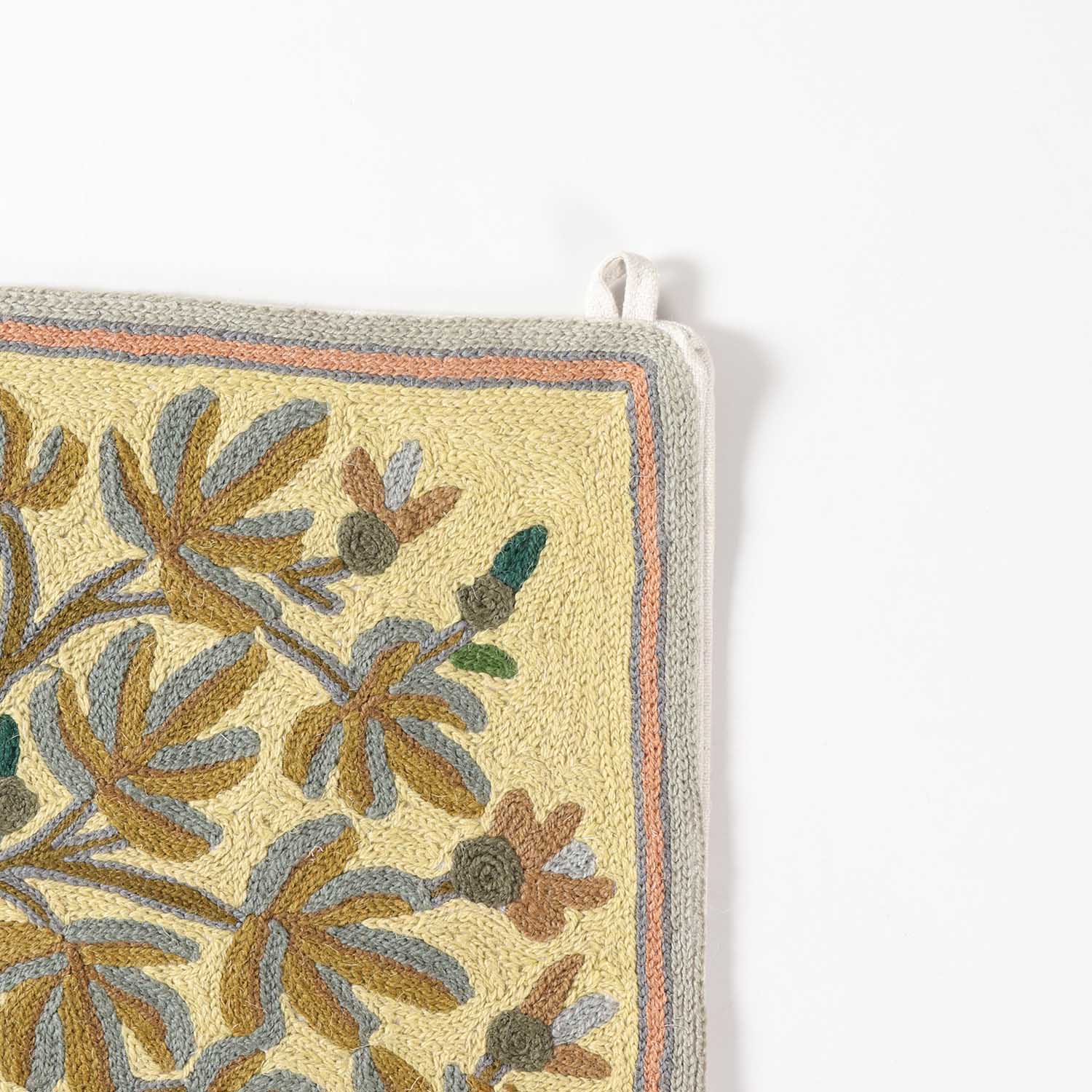 Beige Tree with Birds Kashmiri Crewel Wall Hanging, 1.5x2 ft