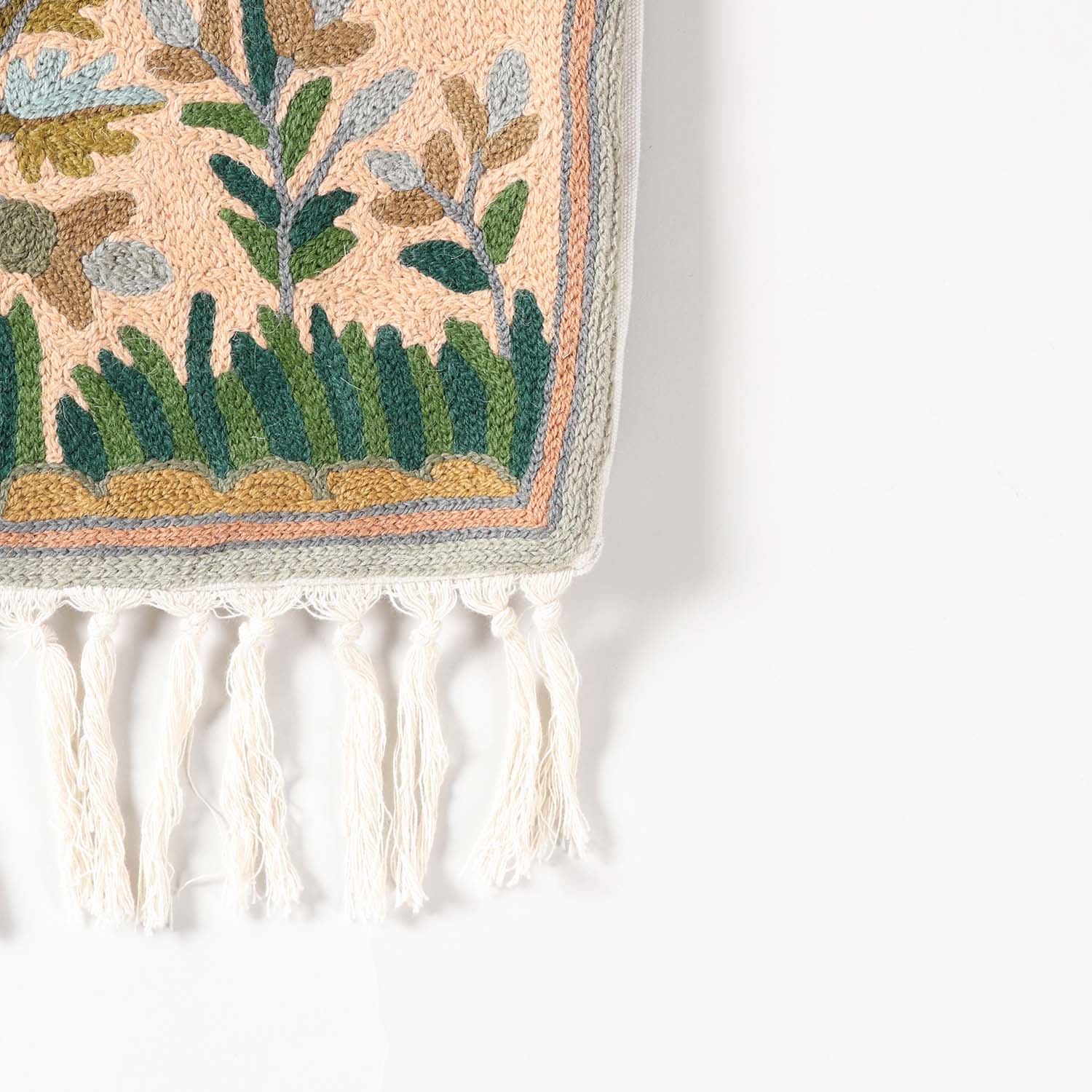 Peach Tree with Birds Kashmiri Crewel Embroidery Wall Hanging, 1.5x2 ft