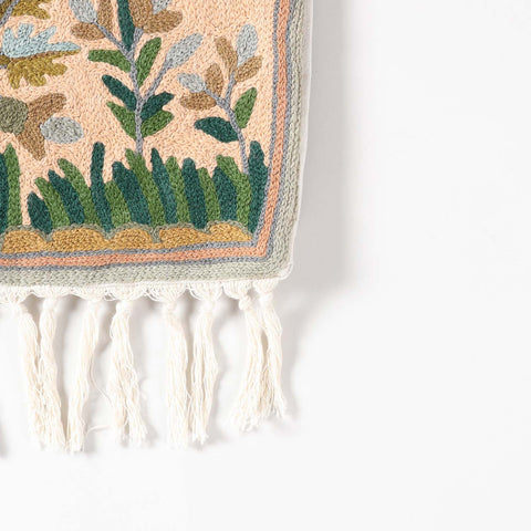 Peach Tree with Birds Kashmiri Crewel Embroidery Wall Hanging, 1.5x2 ft