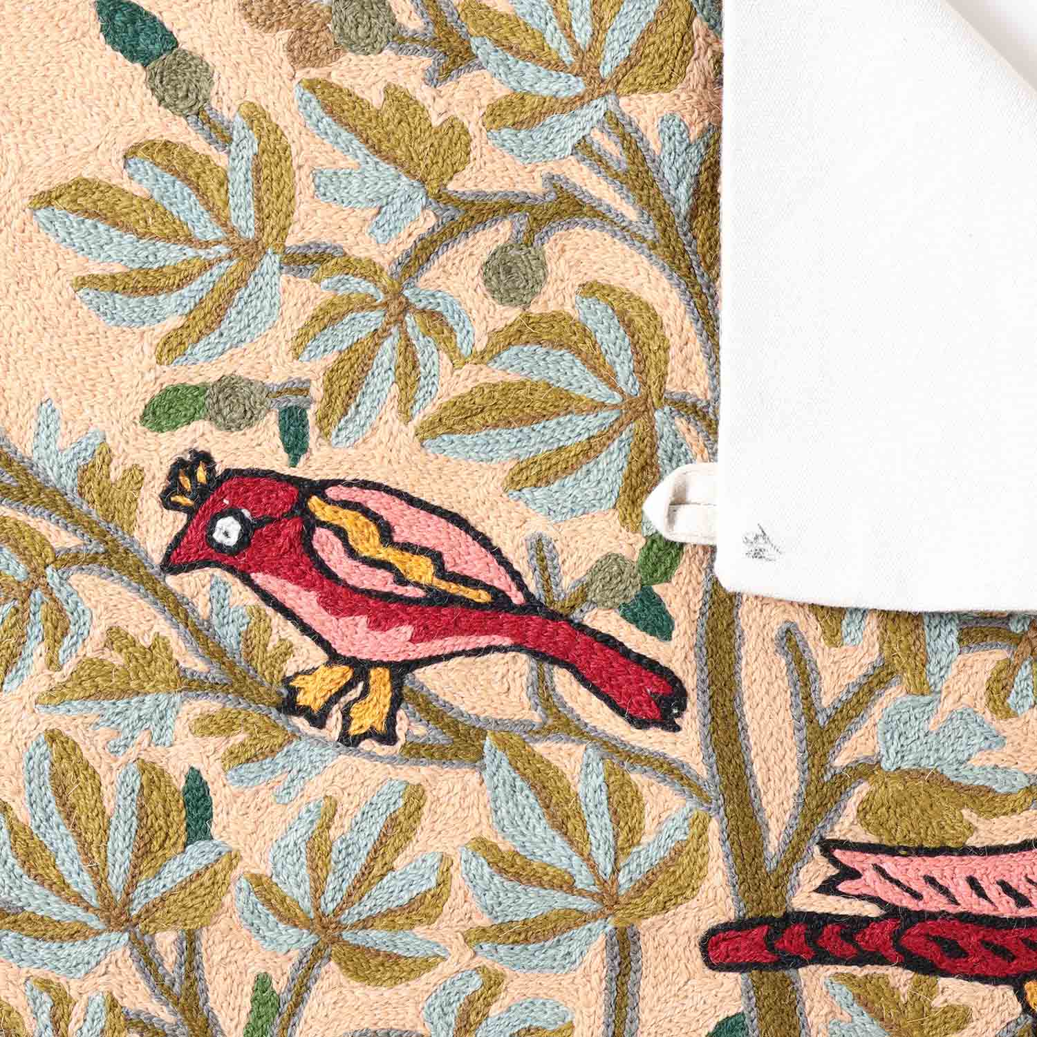 Peach Tree with Birds Kashmiri Crewel Embroidery Wall Hanging, 1.5x2 ft