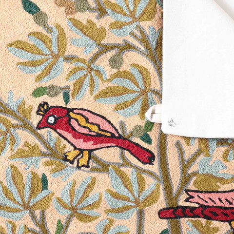 Peach Tree with Birds Kashmiri Crewel Embroidery Wall Hanging, 1.5x2 ft