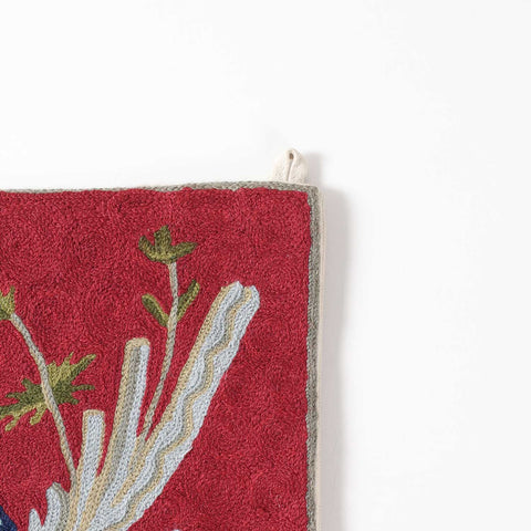 Red & Blue Bird Kashmiri Crewel Embroidery Wall Hanging, 2x3 ft