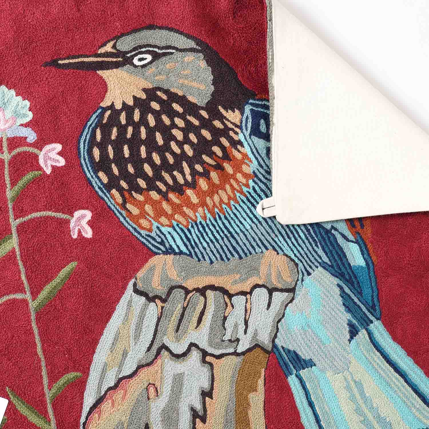 Red & Blue Bird Kashmiri Crewel Embroidery Wall Hanging, 2x3 ft
