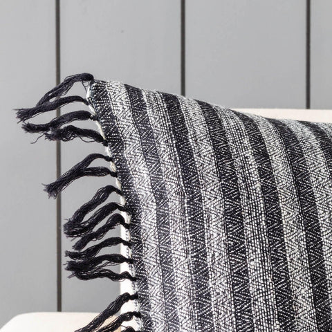 Upcycled Black & White Wool & Silk Cushion Cover - 18x18 - Eyaas