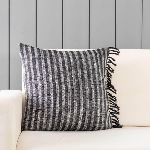 Upcycled Black & White Wool & Silk Cushion Cover - 18x18 - Eyaas