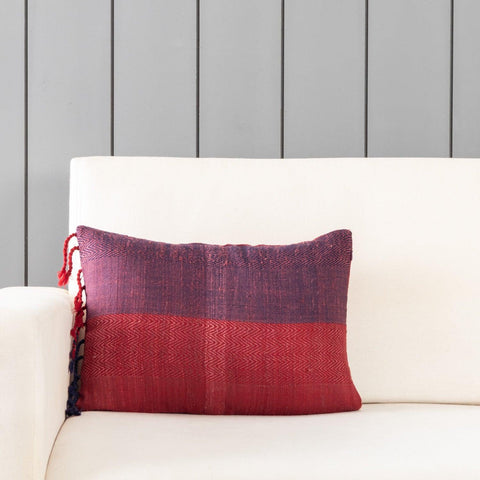 Upcycled Red & Blue Cushion Cover, 12x18 - Eyaas