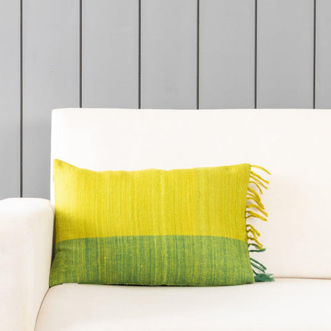 Upcycled Wool & Silk 12x18 Cushion Cover, Lime Green - Eyaas