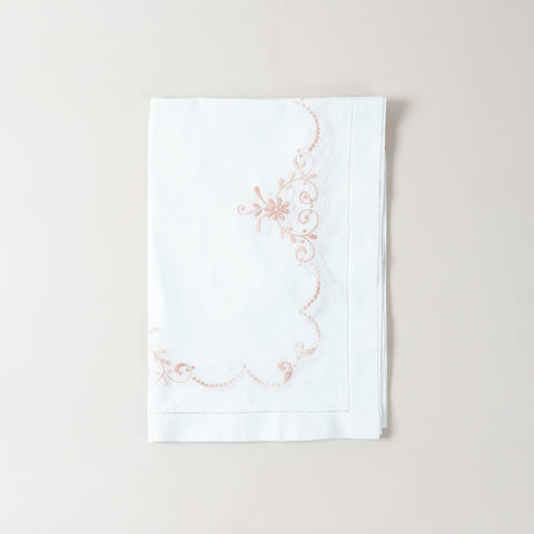 Beige Floral Embroidered Cutwork Table Cloth