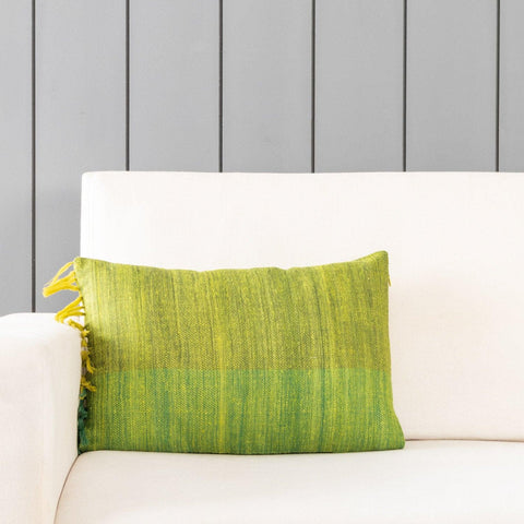 Upcycled Wool & Silk 12x18 Cushion Cover, Lime Green - Eyaas