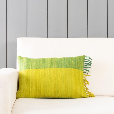 Upcycled Wool & Silk 12x18 Cushion Cover, Lime Green - Eyaas