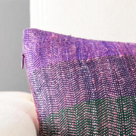 Upcycled Wool & Silk 12x18 Cushion Cover, Multicolour - Eyaas