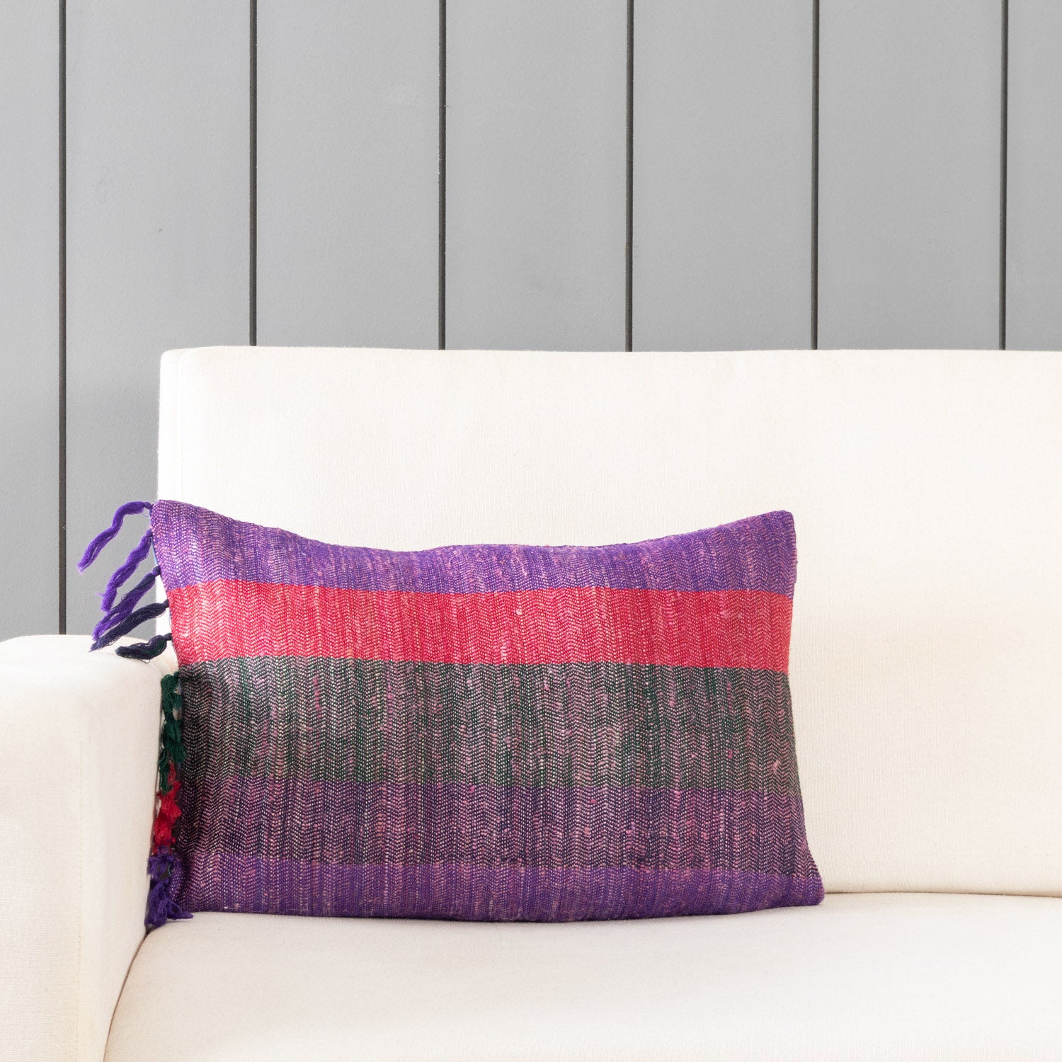 Handwoven Upcycled Multi-colored Wool & Oak Silk Cushion Cover - 12x18
