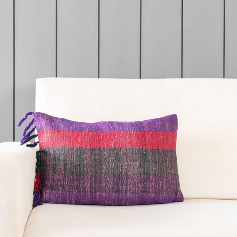 Upcycled Wool & Silk 12x18 Cushion Cover, Multicolour - Eyaas