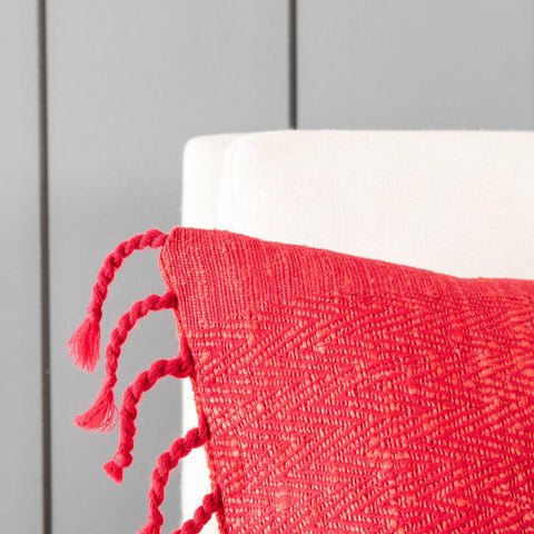 Upcycled Red Wool & Oak Silk Cushion Cover - 16x16 - Eyaas