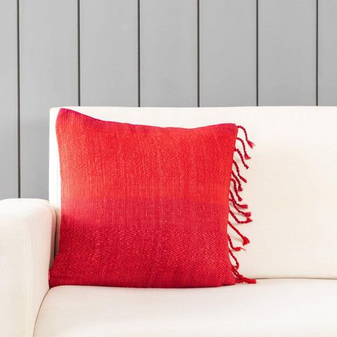 Upcycled Red Wool & Oak Silk Cushion Cover - 16x16 - Eyaas