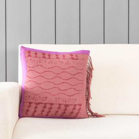 Block Printed 16x16 Cushion Cover, Purple & Lilac - Eyaas