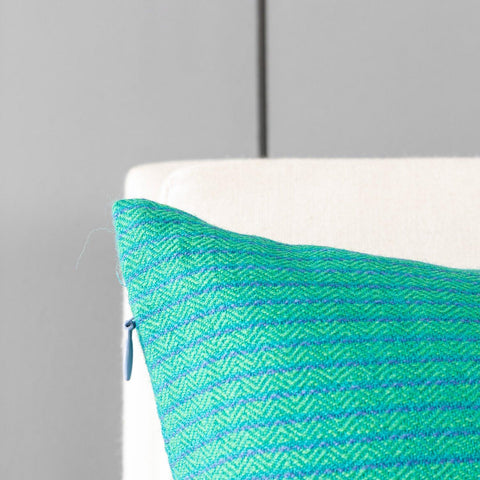 Upcycled Turquoise & Blue Wool Cushion Cover - 16x16 - Eyaas