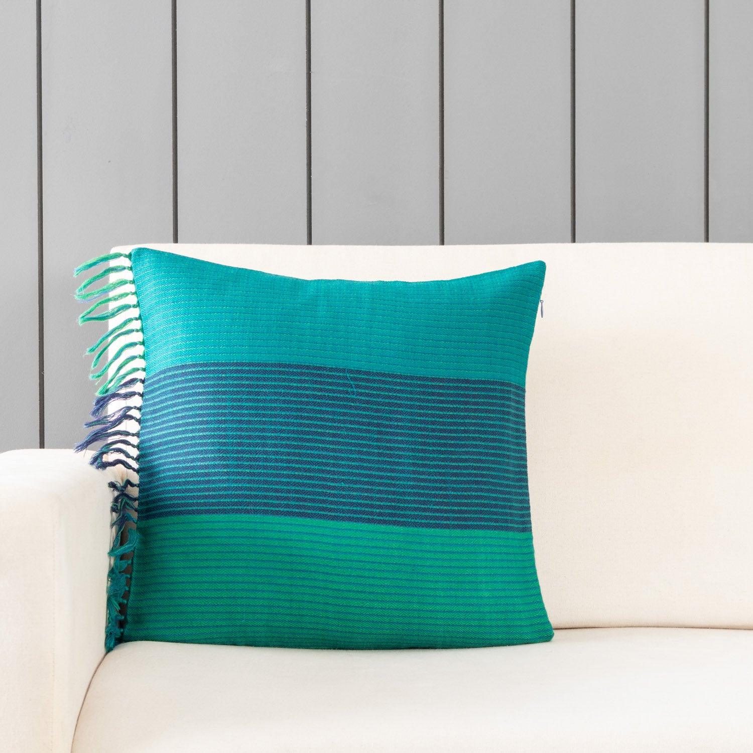 Upcycled Turquoise Blue Wool Cushion Cover 16x16